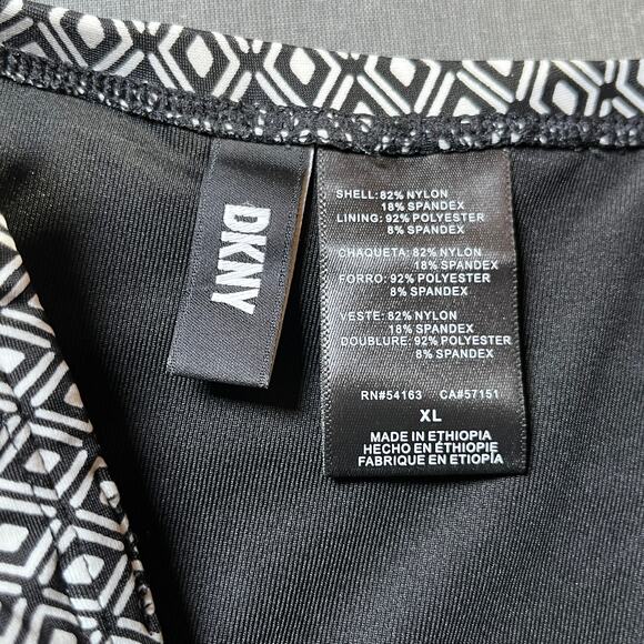 DKNY Maillot One Piece Bandeau Swimsuit Women XL Black White Diamond Print Beach - Picture 6 of 9